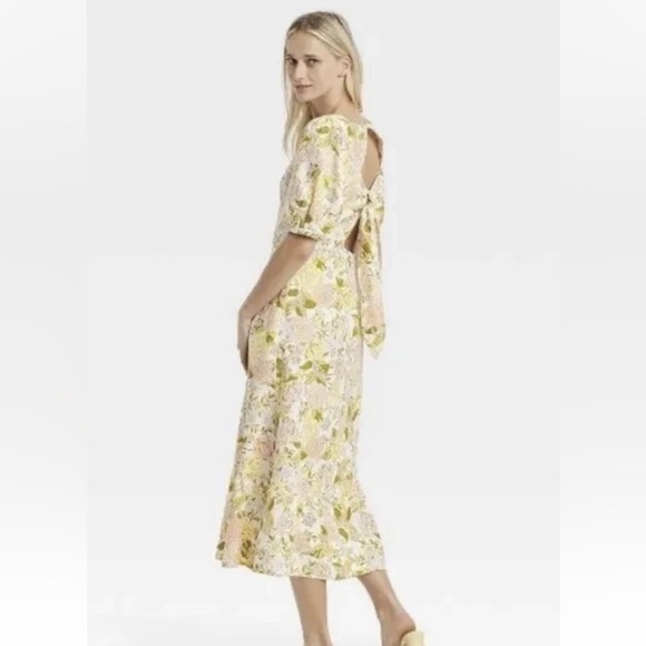 Who What Wear Linen Pastel Pink and Green Floral Maxi Dress - Picture 3 of 7